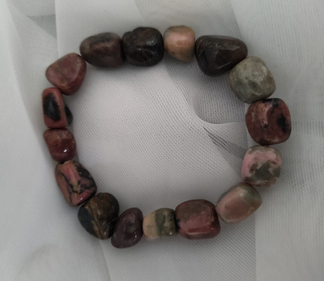 Bracelet pierres polies  Rhodonite