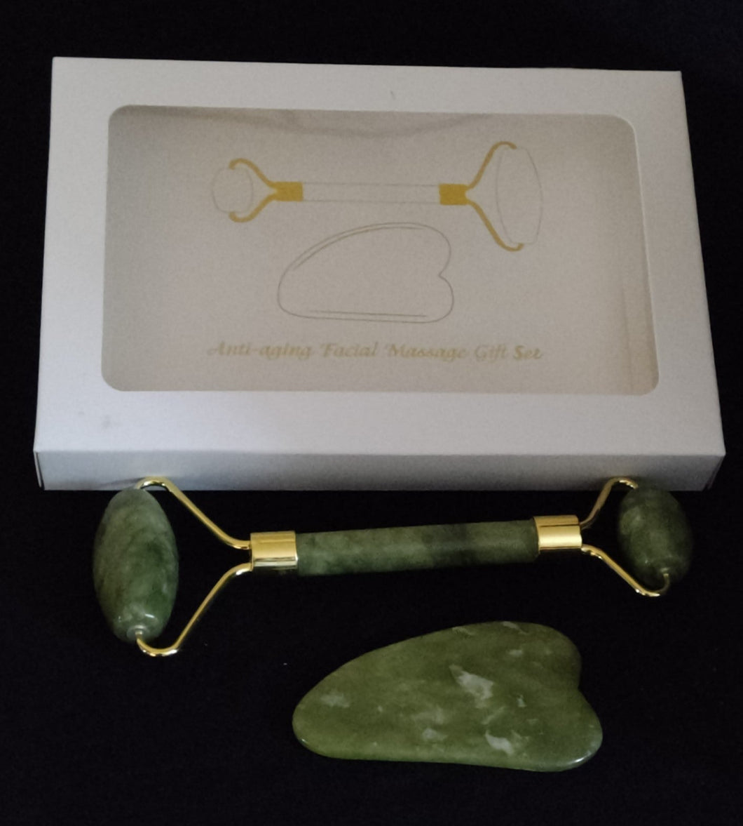 Rouleau et Gua Sha à massage en Jade