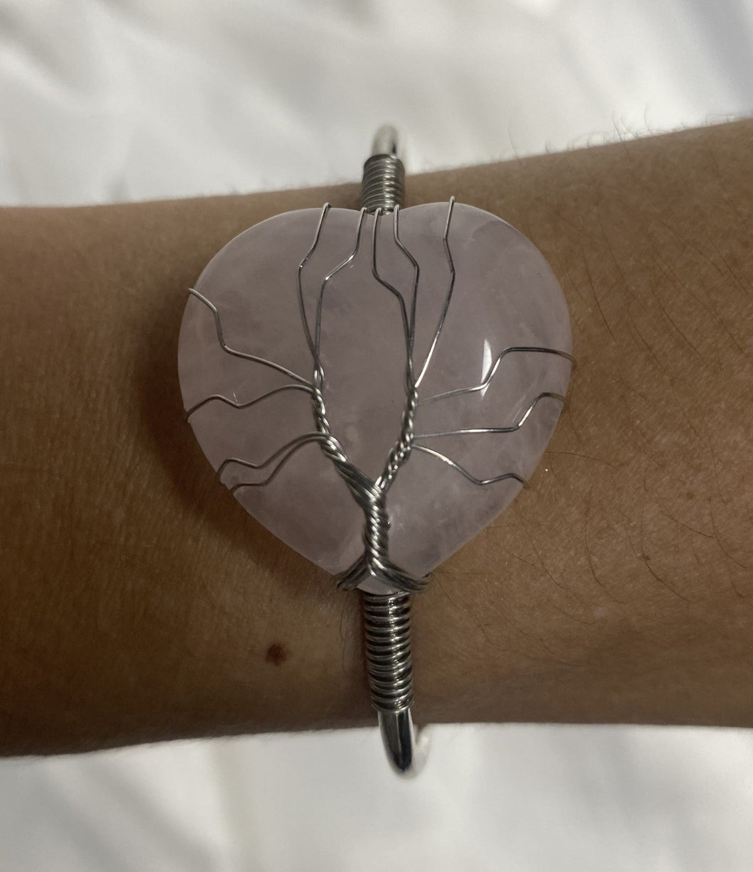 Bracelet ajustable , coeur Quartz rose