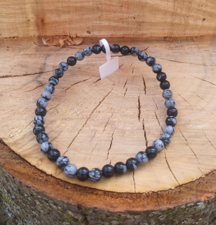 Bracelet Obsidienne Flocon billes 4mm