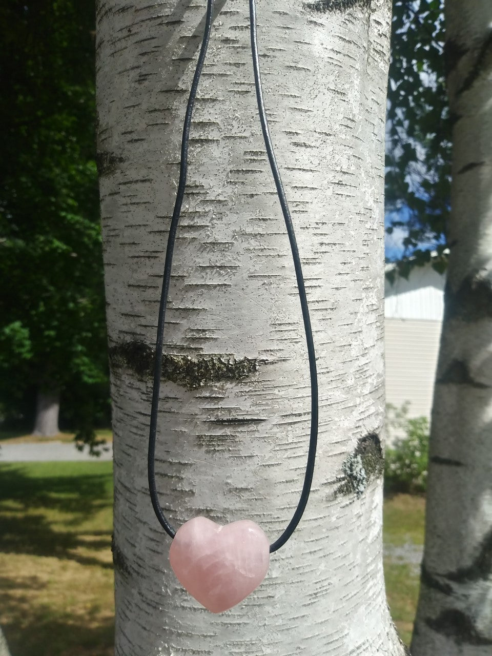 Collier Quartz rose coeur bombé