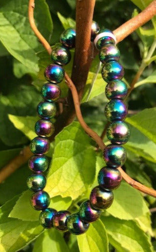 Bracelet Hématite arc-en-ciel billes 8mm