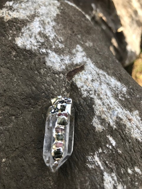 Pendentif Quartz clair / Tourmaline melon d'eau 2''