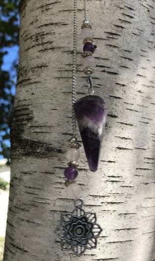 Pendule Améthyste chevron+symbole lotus