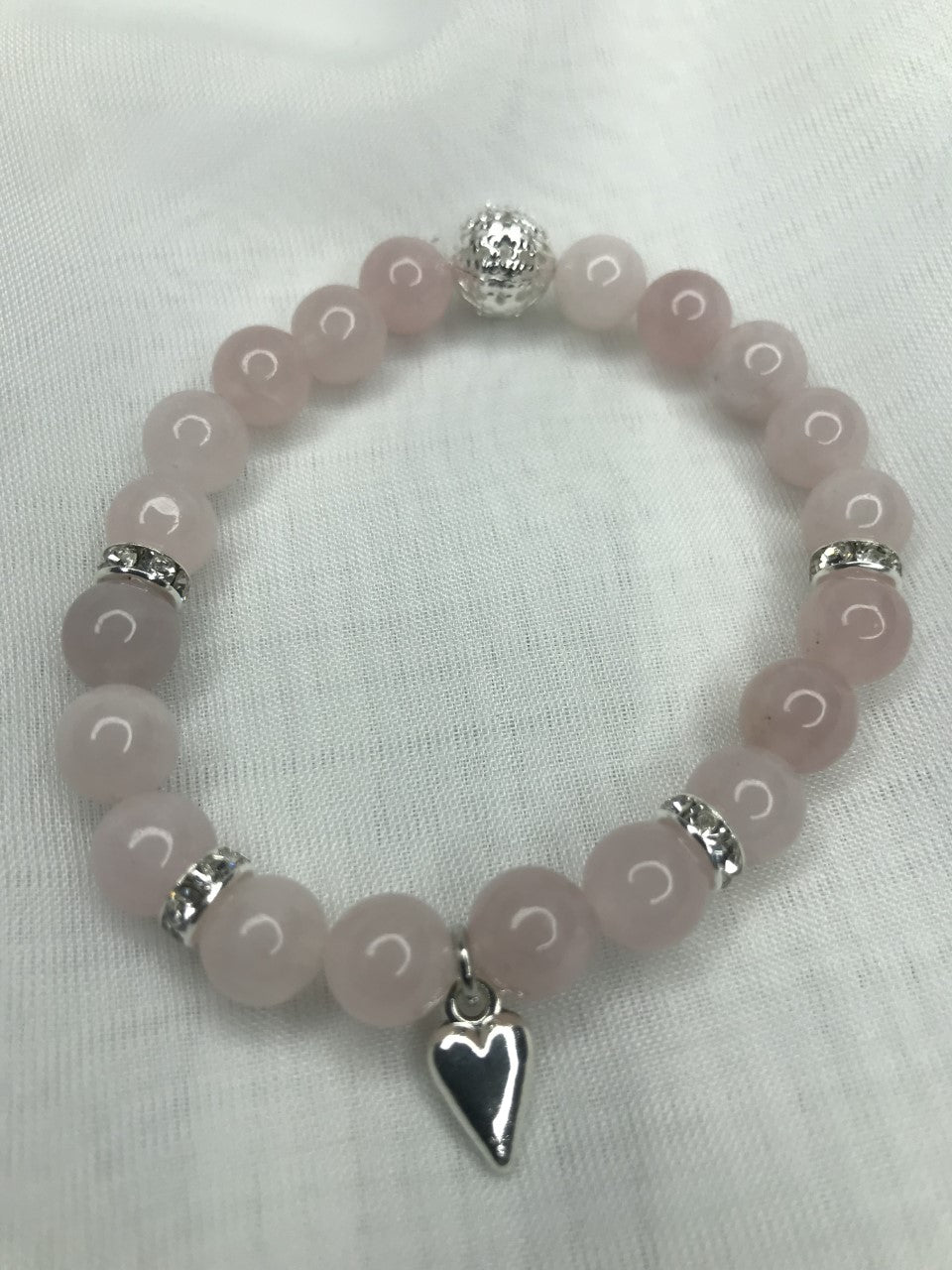 Bracelet Quatz rose Je t'aime, petit coeur argent