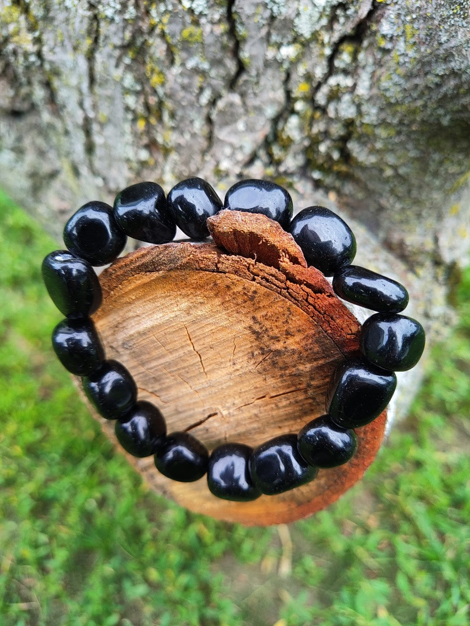 Bracelet Obsidienne noire pierres polies