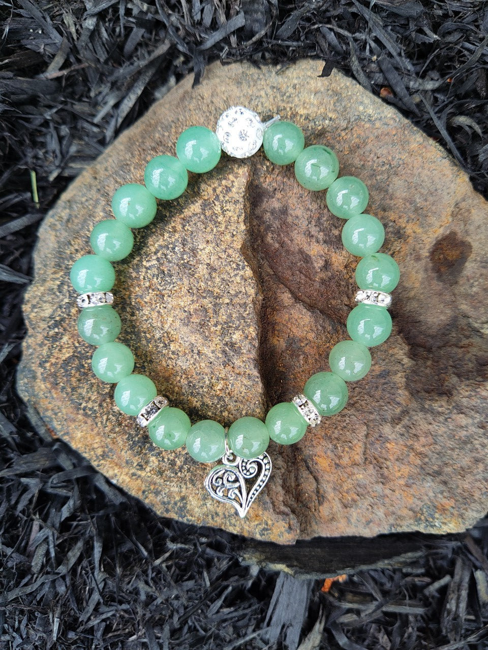 Bracelet Aventurine Je t'aime / coeur relief