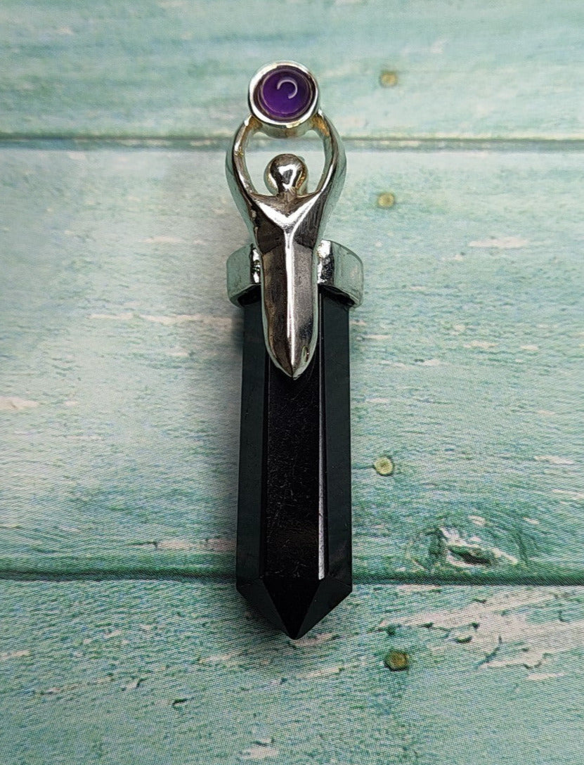 Pendentif Deesse  Améthyste / Pointe Tourmaline 1.50″H