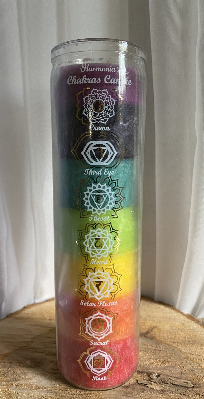 Chandelle de verre inodore 7 chakras 8''h X 2'' Dia